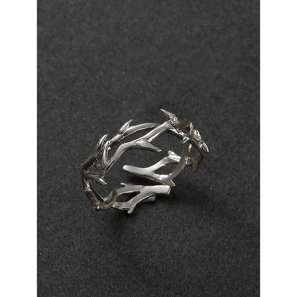 Unisex Silver Crown of Thorn Ring – Adjustable Gothic Crown Jewelry